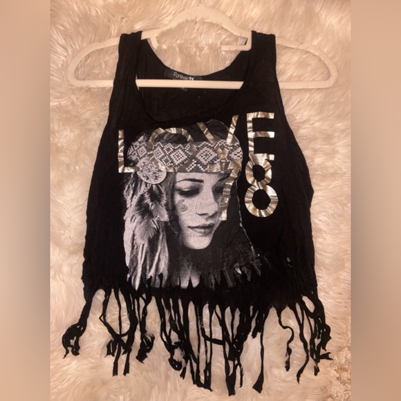Medium Forever 21 black fringe tank top - Picture 2 of 6